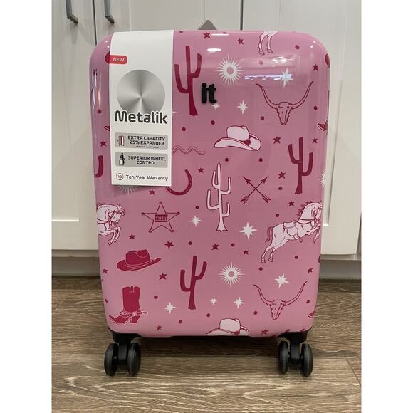 PINK COWBOY 21” Western Pony Club Texas Hardside Spinner Carry On IT Luggage NEW - Picture 1 of 10